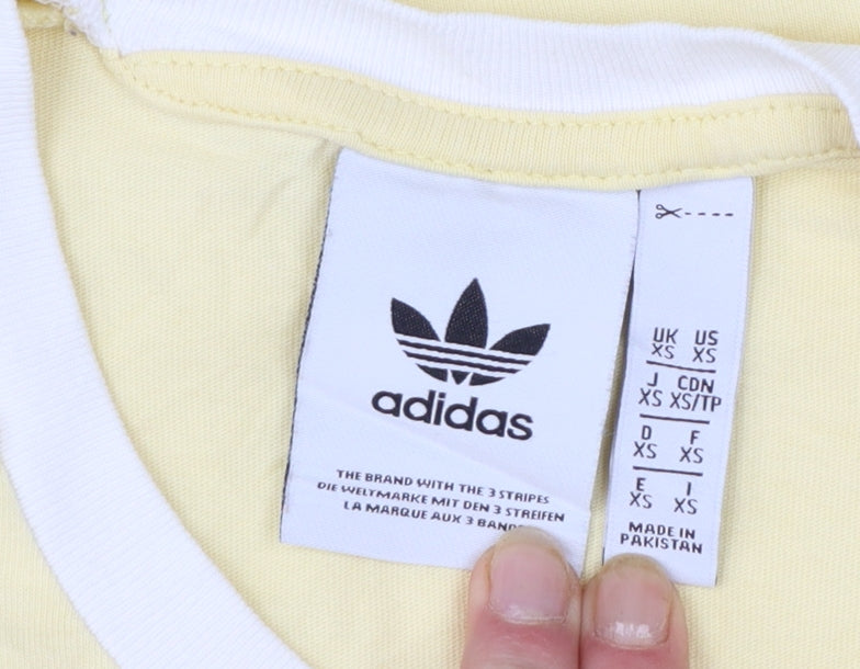Adidas Women's Yellow Ringer T-Shirt XS Short Sleeve Cotton Retro
