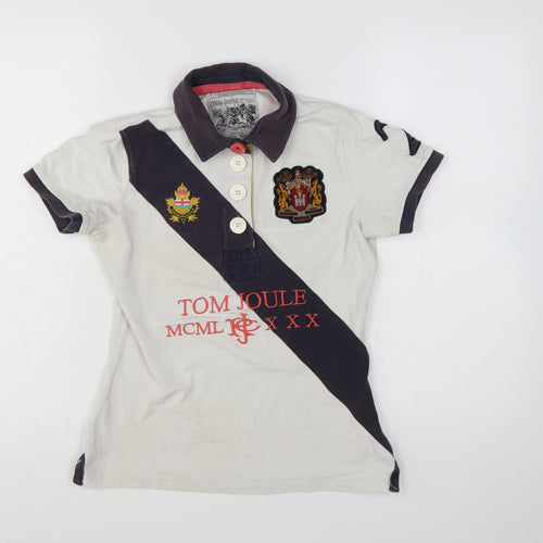 Joules Womens White Polo Shirt Size 10 Embroidered Classic Top