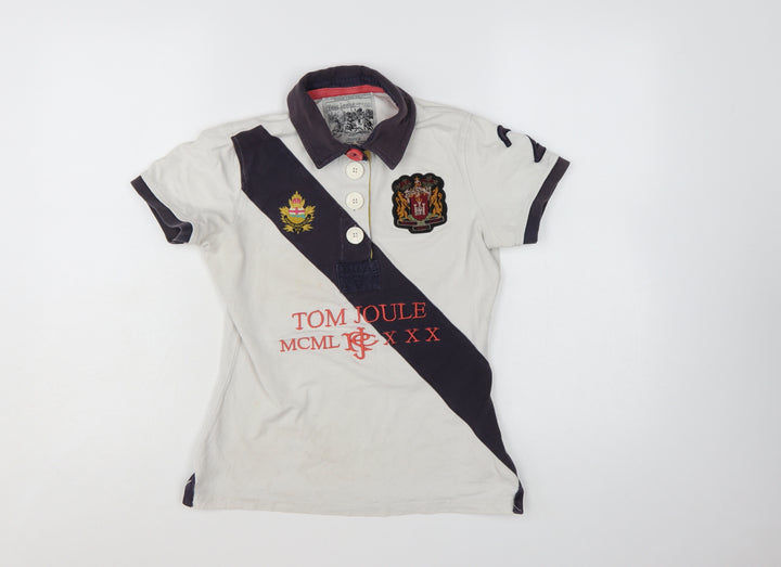 Joules Womens White Polo Shirt Size 10 Embroidered Classic Top
