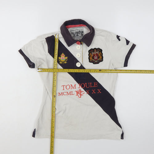 Joules Womens White Polo Shirt Size 10 Embroidered Classic Top