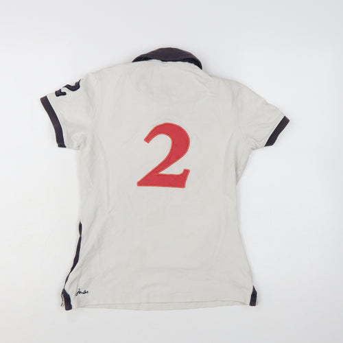 Joules Womens White Polo Shirt Size 10 Embroidered Classic Top
