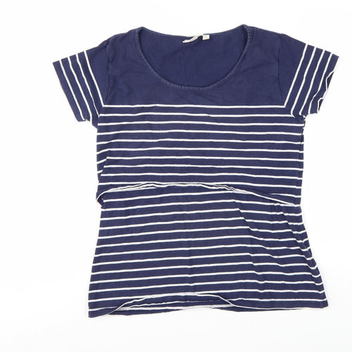 JoJo Maman Bébé Women's Blue Striped Cotton T-Shirt M