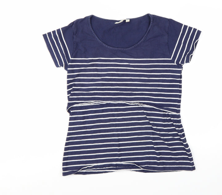 JoJo Maman Bébé Women's Blue Striped Cotton T-Shirt M