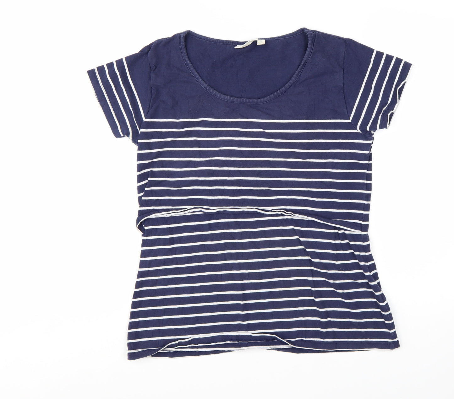 JoJo Maman Bébé Women's Blue Striped Cotton T-Shirt M