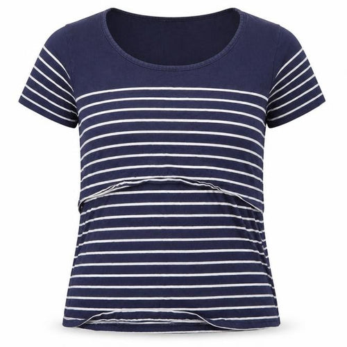 JoJo Maman Bébé Women's Blue Striped Cotton T-Shirt M