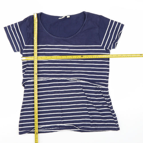 JoJo Maman Bébé Women's Blue Striped Cotton T-Shirt M
