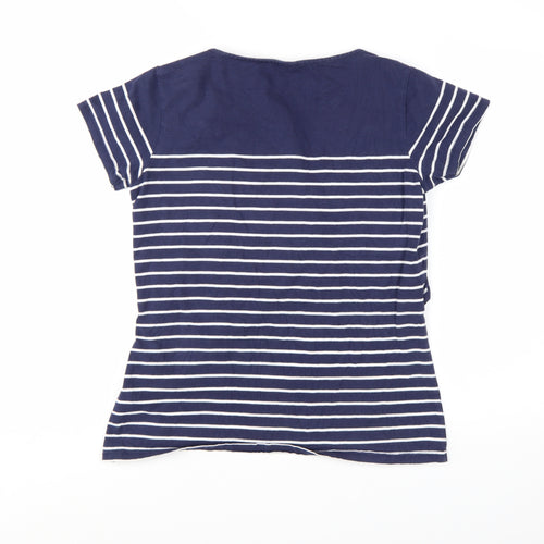 JoJo Maman Bébé Women's Blue Striped Cotton T-Shirt M