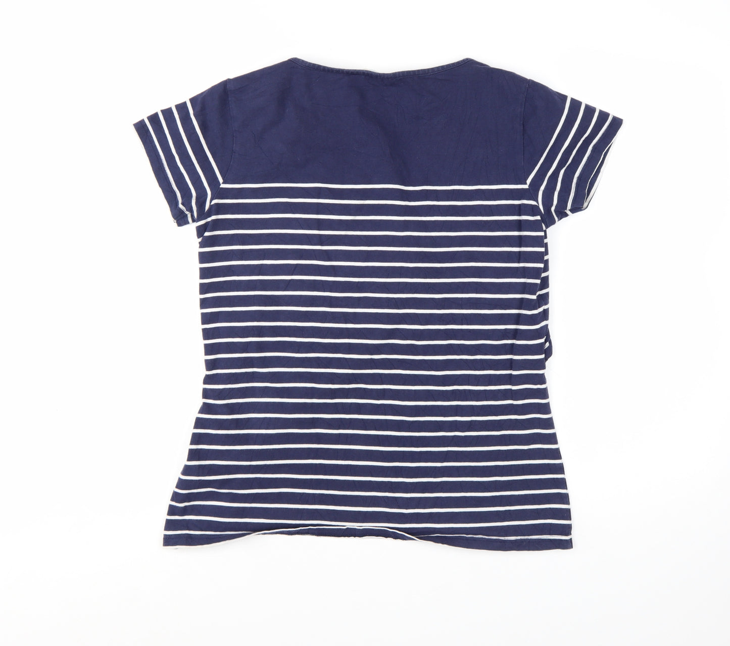 JoJo Maman Bébé Women's Blue Striped Cotton T-Shirt M