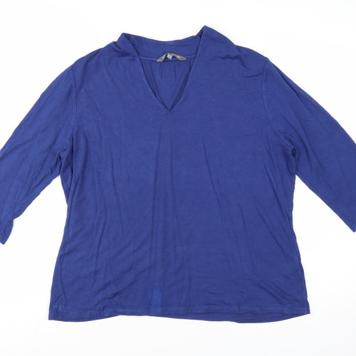 Laura Ashley Women Blue V-Neck 3/4 Sleeve Basic Jersey Blouse Size 18