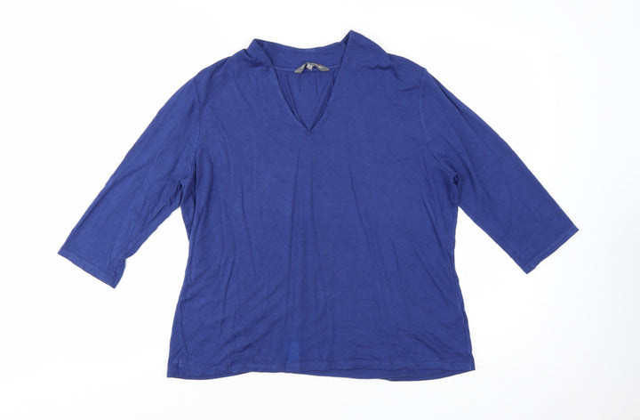 Laura Ashley Women Blue V-Neck 3/4 Sleeve Basic Jersey Blouse Size 18