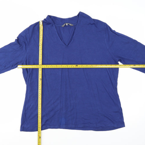 Laura Ashley Women Blue V-Neck 3/4 Sleeve Basic Jersey Blouse Size 18