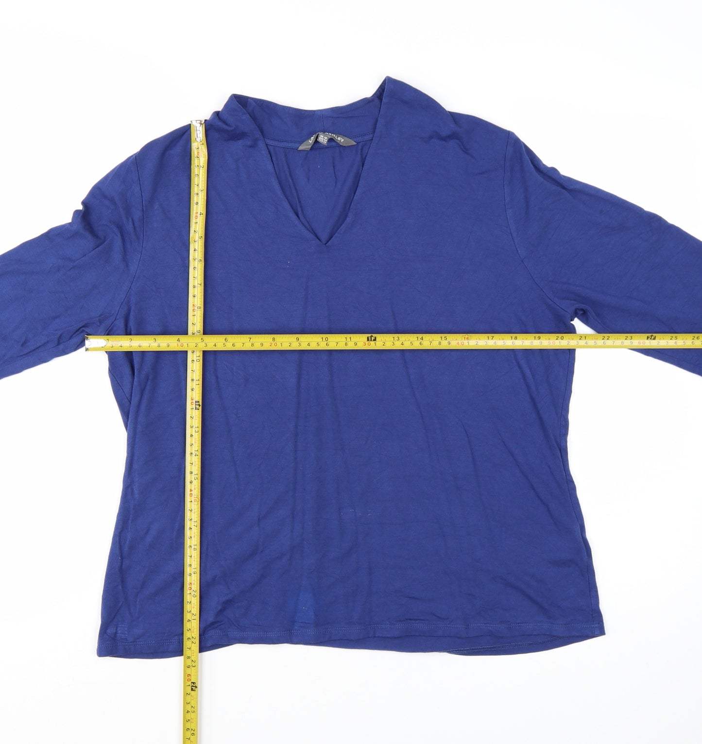 Laura Ashley Women Blue V-Neck 3/4 Sleeve Basic Jersey Blouse Size 18