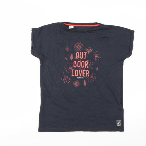 Quechua Girls Black Outdoor Lover Graphic T-Shirt 12-13 Years Regular Fit