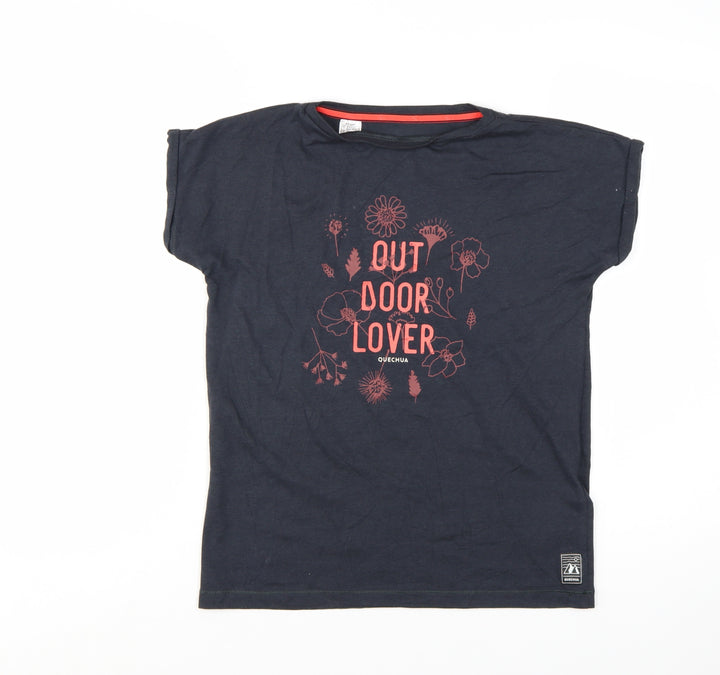 Quechua Girls Black Outdoor Lover Graphic T-Shirt 12-13 Years Regular Fit