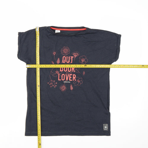 Quechua Girls Black Outdoor Lover Graphic T-Shirt 12-13 Years Regular Fit