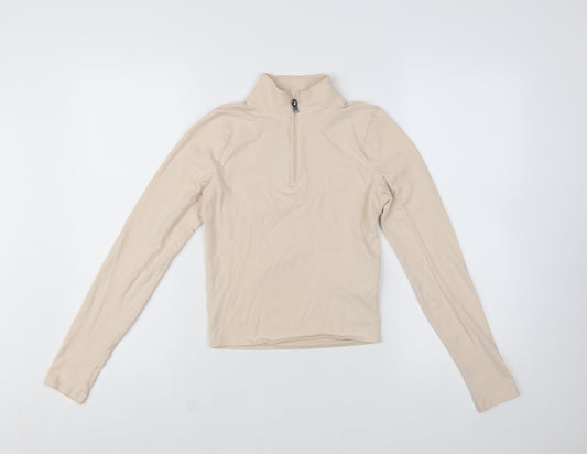 Hollister Women's Beige Long Sleeve 1/4 Zip Slim Fit Active Top Size S