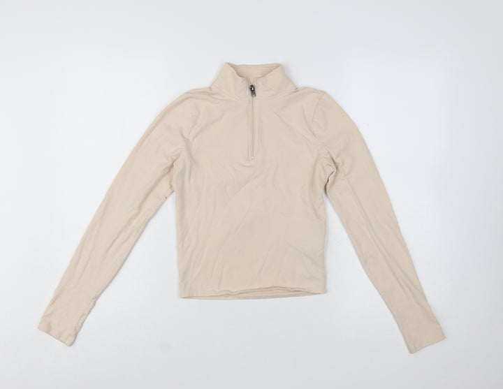 Hollister Women's Beige Long Sleeve 1/4 Zip Slim Fit Active Top Size S