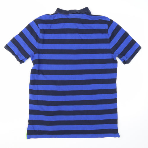 Nike Men Blue Striped Logo Cotton Polo Shirt Medium