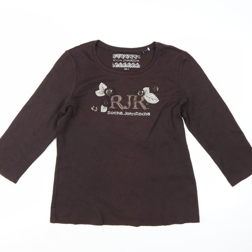 Rocha.John Rocha Women Brown 3/4 Sleeve Cotton Top Size 14