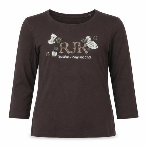 Rocha.John Rocha Women Brown 3/4 Sleeve Cotton Top Size 14