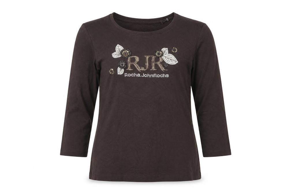 Rocha.John Rocha Women Brown 3/4 Sleeve Cotton Top Size 14