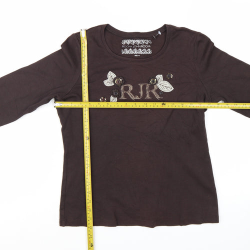 Rocha.John Rocha Women Brown 3/4 Sleeve Cotton Top Size 14