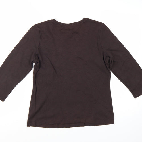 Rocha.John Rocha Women Brown 3/4 Sleeve Cotton Top Size 14