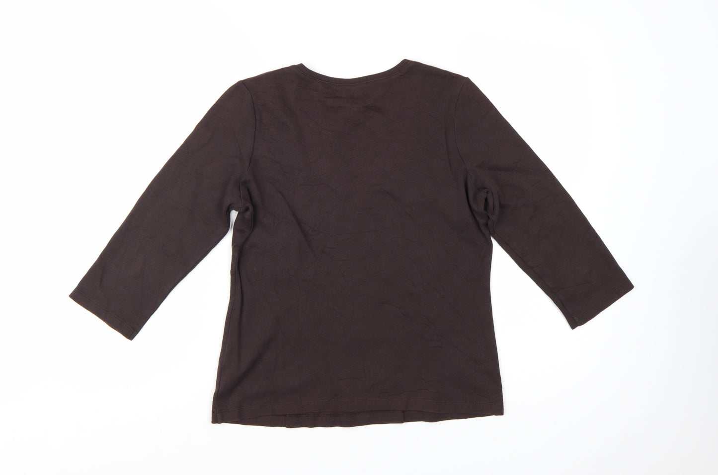 Rocha.John Rocha Women Brown 3/4 Sleeve Cotton Top Size 14