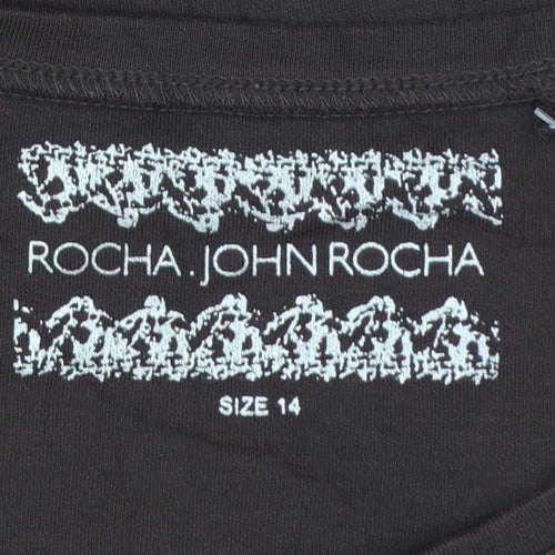 Rocha.John Rocha Women Brown 3/4 Sleeve Cotton Top Size 14