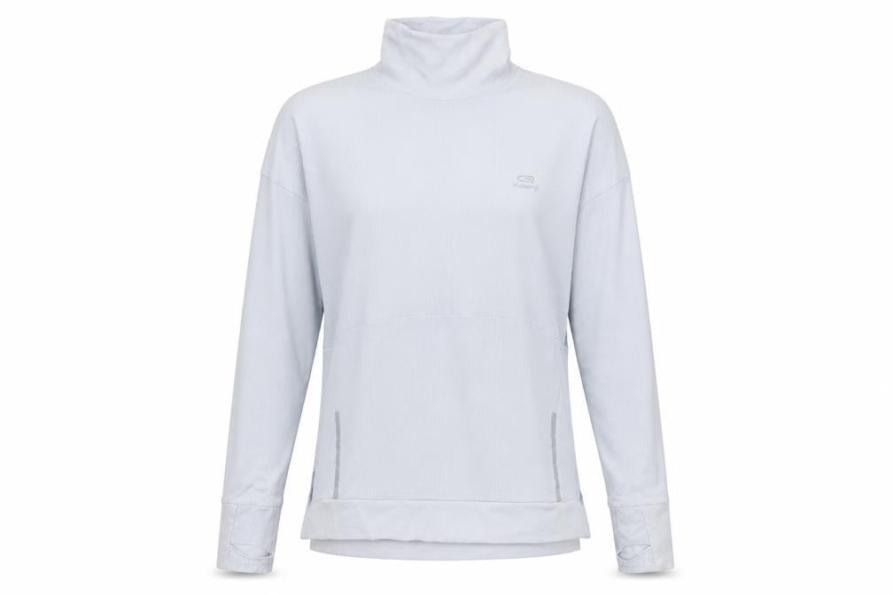 Front view of Kalenji Women Grey Long Sleeve Roll Neck Running Top, size 12