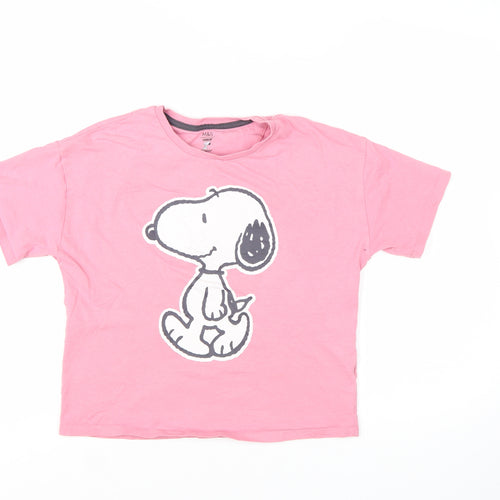 Marks and Spencer Girls Pink Snoopy Graphic Cotton T-Shirt 10-11 Years