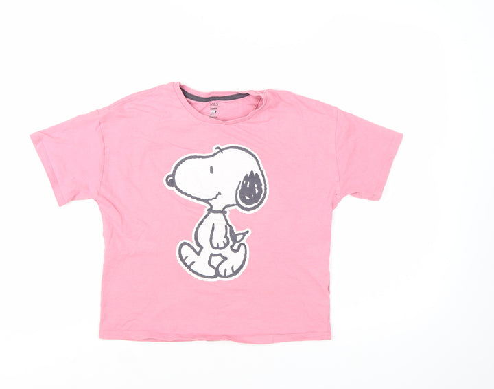 Marks and Spencer Girls Pink Snoopy Graphic Cotton T-Shirt 10-11 Years