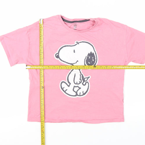 Marks and Spencer Girls Pink Snoopy Graphic Cotton T-Shirt 10-11 Years
