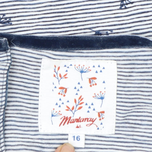 Mantaray Womens Blue Striped Cotton Tunic Blouse Size 16