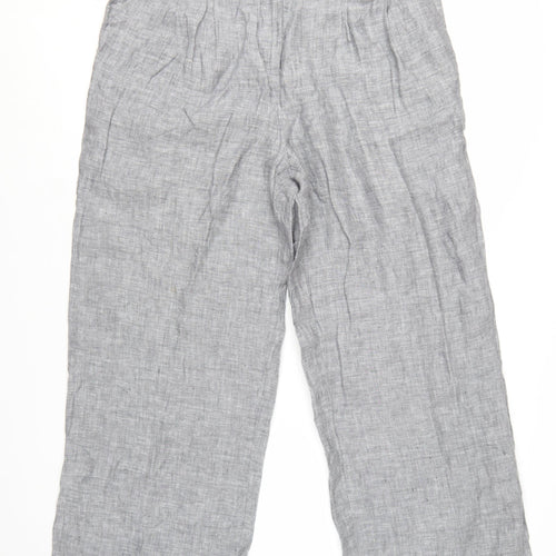 Marks and Spencer Womens Grey Linen Blend Wide-Leg Trousers Size 16