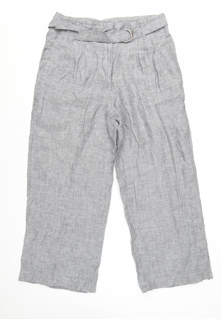 Marks and Spencer Womens Grey Linen Blend Wide-Leg Trousers Size 16