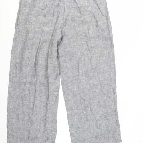 Marks and Spencer Womens Grey Linen Blend Wide-Leg Trousers Size 16