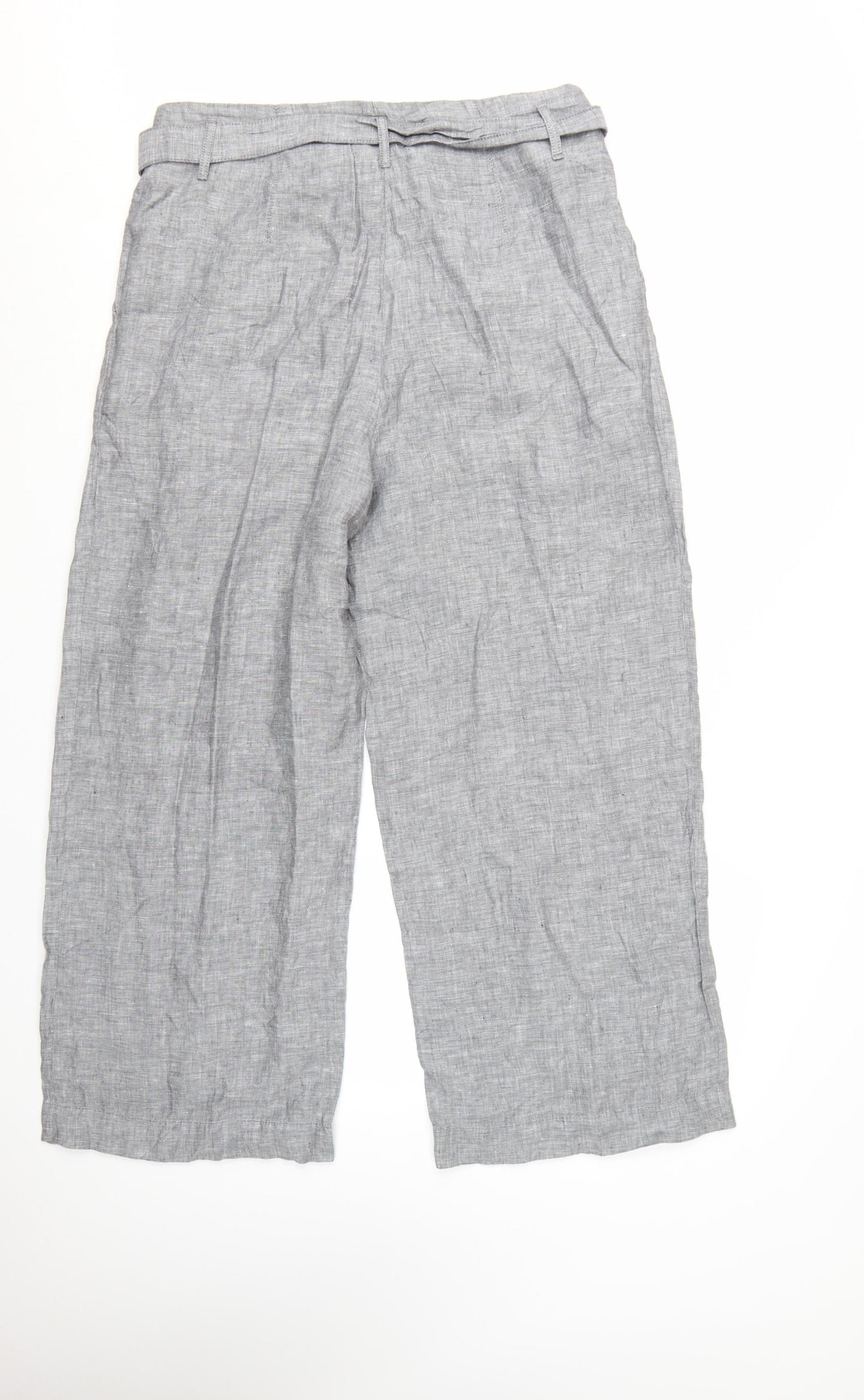 Marks and Spencer Womens Grey Linen Blend Wide-Leg Trousers Size 16