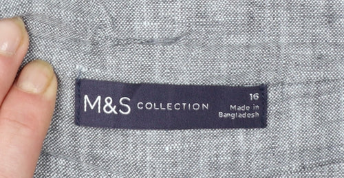 Marks and Spencer Womens Grey Linen Blend Wide-Leg Trousers Size 16
