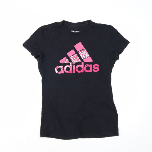 Adidas Womens Black Small Basic Cotton Short Sleeve T-Shirt