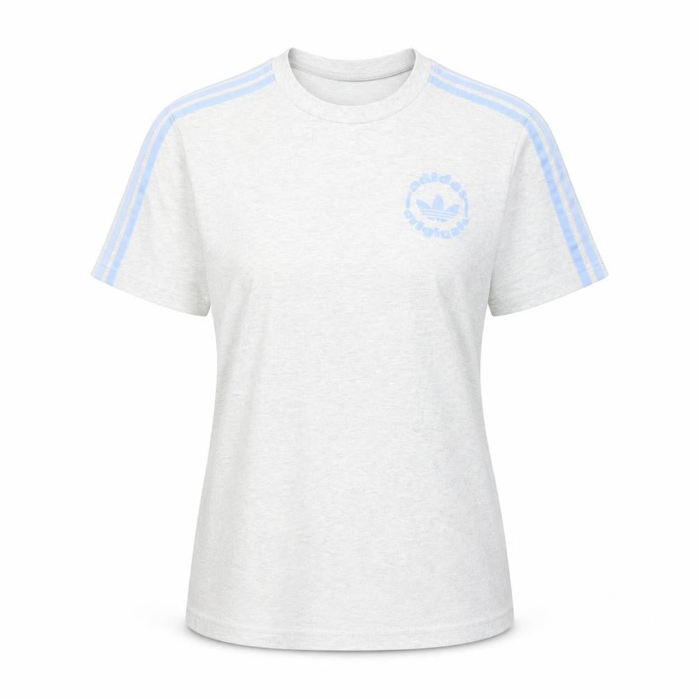 Front view of Adidas Women's Grey Short Sleeve Crew Neck Basic T-Shirt, size M