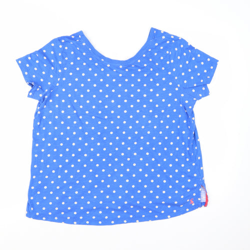 Joules Women's Blue Polka Dot V-Neck Cotton T-Shirt Size 16