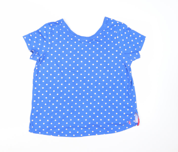 Joules Women's Blue Polka Dot V-Neck Cotton T-Shirt Size 16