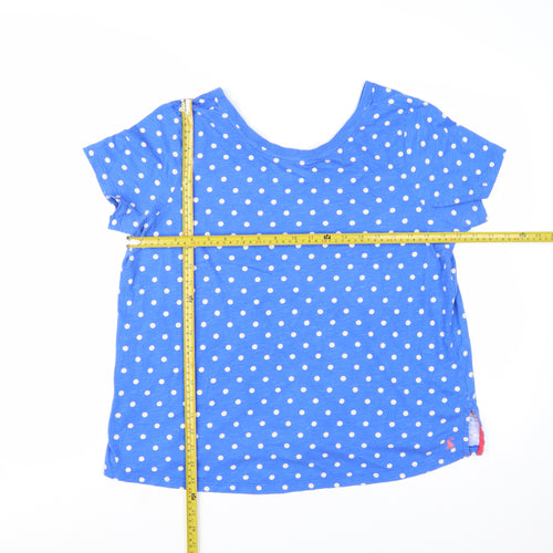 Joules Women's Blue Polka Dot V-Neck Cotton T-Shirt Size 16