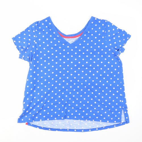 Joules Women's Blue Polka Dot V-Neck Cotton T-Shirt Size 16