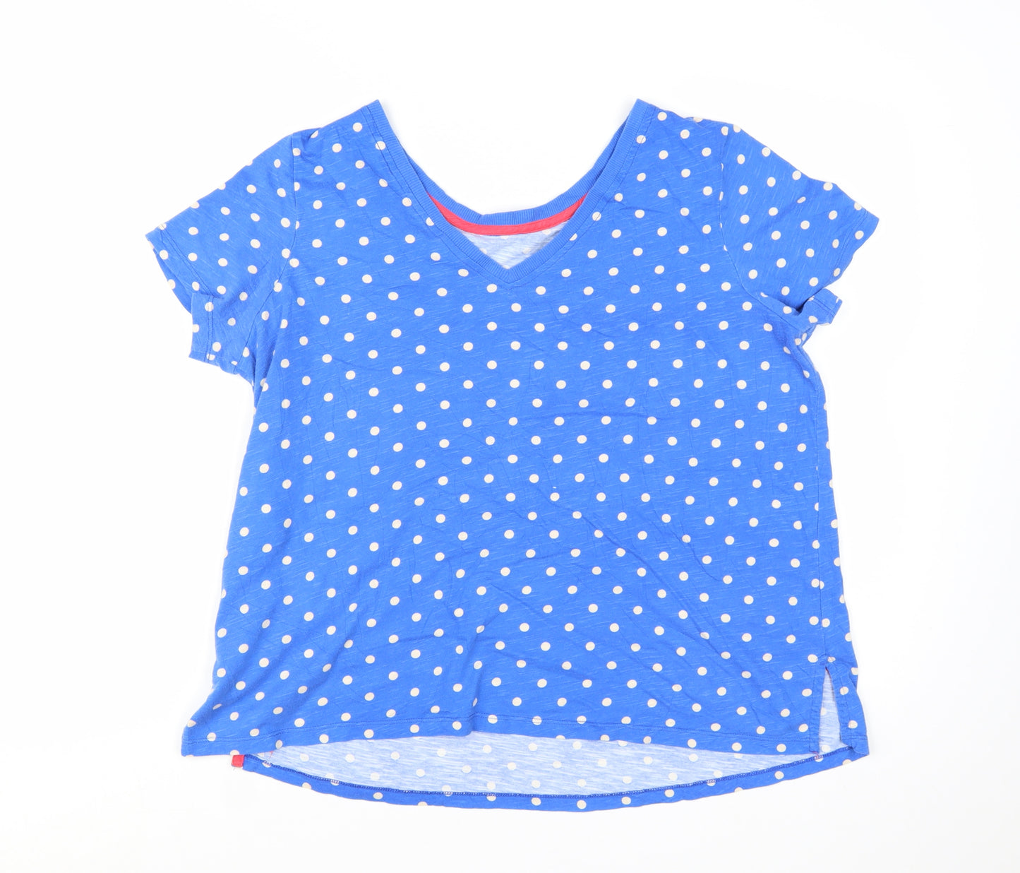 Joules Women's Blue Polka Dot V-Neck Cotton T-Shirt Size 16