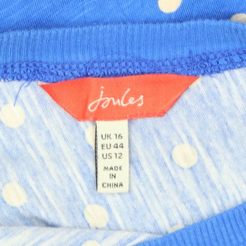 Joules Women's Blue Polka Dot V-Neck Cotton T-Shirt Size 16