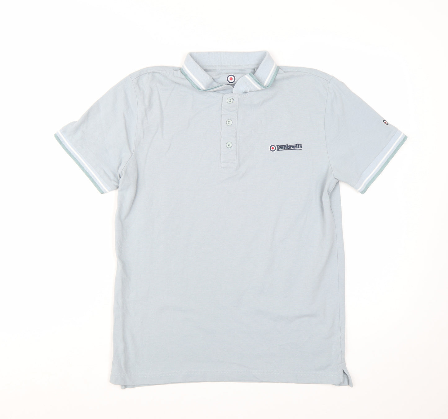 Lambretta Men's Blue Short Sleeve Polo Shirt Medium Cotton Retro Style