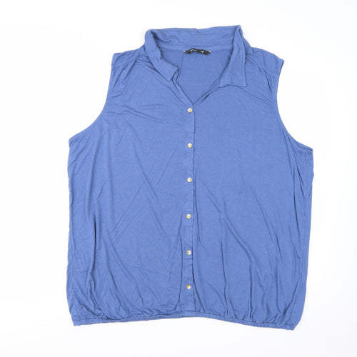 Bonmarché Women's Blue Sleeveless Collared Jersey Blouse Size 24