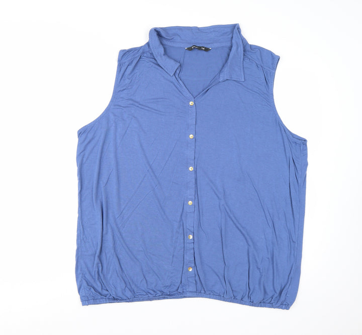 Bonmarché Women's Blue Sleeveless Collared Jersey Blouse Size 24